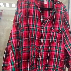 Victoria's Secret Red and Green Plaid Button-Down Shirt XXL